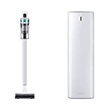 Aspirador inalámbrico Samsung Suction Jet de montaje en pared, 150 W, base 2 en 1, blanco / plateado + Estación de limpieza Vaciado automático del tanque de polvo, blanco