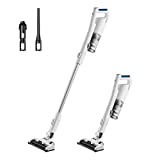 Aspirador inalámbrico Midea, escoba recargable P5, 2 en 1, duración de la batería hasta 45 minutos, cepillo con luces LED, contenedor fácil de vaciar papelera, blanco - azul
