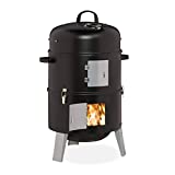 Relaxdays Ahumador Vertical 3 en 1, Asar a la Parrilla, Ahumar y Hornear, Termómetro y Campana, Ahumador para Barbacoa, ∅ 40 cm, Negro