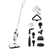HOMCOM Limpiador a Vapor Eléctrico Portátil, Limpiador a Vapor con 11 Accesorios, Depósito 450 ml, 1330W, Blanco