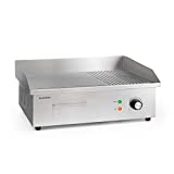 KLARSTEIN Grillmeile 3000GR Pro - Plancha eléctrica de hierro fundido, Superficie: 54,5 x 35 cm (2/3 lisa y 1/3 ondulada), 50-300 °C, 3000 W, Plancha eléctrica profesional con protección contra salpicaduras, Acero inoxidable