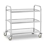 Royal Catering Carro de comida Carro de servicio Carro de cocina RCSW-3R (Acero inoxidable, 3 estantes, Capacidad máxima de 150 kg, 4 ruedas, Grosor de la bandeja 3 cm)