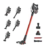 Hoover HF322AFP 011, Aspirador a batería sin cable y sin bolsa, Tecnología ciclónica, 40 minutos Autonomía, 0,7 Litros, 80 decibelios, 40 minutos Autonomía, Gris y Rojo