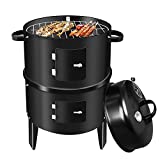 Quemador de humo, 3 en 1, barbacoa de carbón, ahumador con termómetro, gran capacidad para ahumar, asar a la parrilla, cocinar