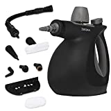 ZEEGMA Draden limpiador de vapor portátil multiusos ligero de 4 barras con 9 accesorios para eliminar la suciedad de las telas superficies de cocina lechada de baño, negro