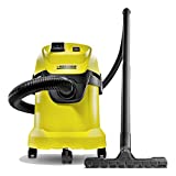 Aspirador sólido-líquido WD 3 P de Kärcher - Capacidad del depósito 17 l, acero inoxidable, 200 W de aire, 1000 W - Toma para herramienta eléctrica - Dos mangueras rígidas de aspiración, 2 boquillas, filtro, bolsa, manguera de 2 m