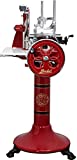 Cortafiambres BERKEL VOLANO P 15 Rojo con volante floreado y Pedestal, hoja de 285 mm para uso doméstico - Made in Italy