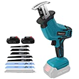 Sierra recíproca, sierra recíproca inalámbrica Merecedeu 20V 2.0Ah, 8 hojas de sierra, velocidad variable 0-2800SPM, sierra eléctrica para podar metal / madera / PVC / árboles (2 baterías)