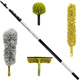 DOCAZOO DocaPole - Kit de limpieza con varilla telescópica - limpiacristales, plumero de microfibra, plumero electrostático para telarañas y plumero flexible - 7 m