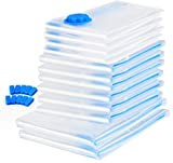 12 bolsas de vacío para ahorrar espacio, bolsas reutilizables transparentes de 3 tamaños para ropa, almohadas, edredones (2 jumbo, 6 grandes, 4 pequeñas)