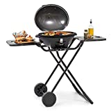 KLARSTEIN Tafelspitz - Barbacoa eléctrica, Barbacoa con tapa y soporte, 2000-2400 W, Plegable, Termómetro, Revestimiento antiadherente, Placa de parrilla: 44 x 34 cm (LxA), 2 ruedas, Negro