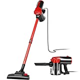 Koticidsin - Aspirador vertical sin bolsa, 2 en 1 (800 W / 16 kPa de potencia de succión, filtración HEPA, cepillo para suelos y escaleras), color: Negro / Naranja