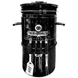 EasyGO EGP-FIRE-017 Big Bad Barrel Barbacoa de carbón 5 en 1 se puede utilizar como barbacoa ahumadora, horno de pizza, mesa y brasero.  Diámetro: 45,7 cm, juego de 3.