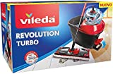 Vileda Revolution 163870 Turbo Sistema de limpieza de suelos con centrifugado, pedal y 1 paño de microfibra, negro/rojo