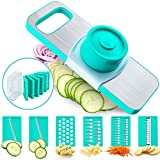JTENG Cortadora de mandolina, 6 en 1 Atracción magnética profesional Cortadora de verduras ajustable multifunción para alimentos, frutas, verduras y ajo, con protección para las manos