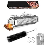 Pellet - Tubo de ahumado de acero inoxidable para barbacoa eléctrica de leña, barbacoa de gas, ahumado en frío, generador de humo hexagonal, con gancho y cepillo de limpieza