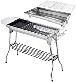 MY1MEY Carro para Barbacoa, Parrilla de Barbacoa de carbón portátil, Parrilla de Barbacoa Plegable de Acero Inoxidable, Herramienta de Barbacoa Plegable de Gran Tamaño para 5-10 Personas 73 x 33 x 70 cm
