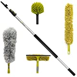 DOCAZOO DocaPole - Kit de limpieza con varilla telescópica - limpiacristales, plumero de microfibra, plumero electrostático para telarañas y plumero flexible - 3,5 m