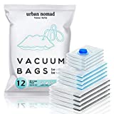 Bolsas de aspiradora Juego de ropa de 12 piezas - Bolsas de almacenamiento que ahorran espacio para aspiradoras de viaje en 3 tamaños |  Sobres grandes, pequeños, resistentes, reutilizables: ropa, sábanas, almohadas, mantas.