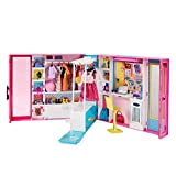 Armario de ensueño Barbie de 60 cm de ancho, con 5 vestidos diferentes y +30 accesorios, muñeca no incluida, juguete para niños a partir de 3 años, GPM43