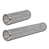 Pipa de ahumador de pellets de 2 piezas, pipa de ahumador de acero inoxidable, ahumador de barbacoa portátil, accesorios de barbacoa, para barbacoa eléctrica de gas y carbón (forma redonda, 6 pulgadas + 12 pulgadas)