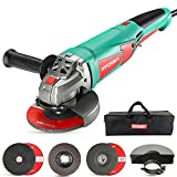 Amoladora Angular 1200W, Cortadora Eléctrica HYCHIKA 3000-10000RPM con 6 Velocidades, 5 Ruedas de 125 mm, Perfecta para Lijar y Pulir