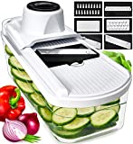 Mandolina de verduras 7 en 1 con recipiente de vidrio - Cortador de mandolina profesional - Cortador de verduras manual Cortador de verduras en juliana Cortador de papas Cortador de calabacín Rallador