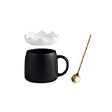 COLiJOL Trofeo Cerámica 480Ml Taza de café con tapa, Cóctel Cóctel 16.23Oz Tazas de coco con asa Tazas de cacao Pareja Tazas de cerveza Tazas de cerveza para cumpleaños Oficina Cocina / Ner