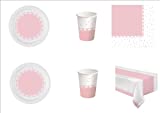 Fiesta coordinada Baby pink corazones cumpleaños papel rosa tema para 24 Invitados Party y Party Línea de productos Ecológicos - (24 platos, 24 vasos, 40 servilletas, 1 mantel, 1 globo foil)