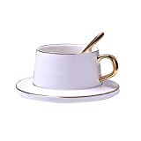 COLiJOL Trofeo Juego de taza de café y platillo de cerámica, 8.45 oz / 250 ml Tazas de capuchino con asa Taza de té de piña Bebida Agua Tazas de café expreso Taza de jugo / Bi