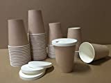 100 Vasos de Papel Grandes para Café Americano Capuchino o Té con Tapa Coffee TO Go 340 ML Vasos de 12 oz Ideales para Café Take Away y Bebidas Calientes