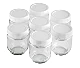 Lacor - Vasos Yogur 7 piezas, tarro cristal transparente con tapa rosca blanca para yogur, capacidad 190 ml, libre de BPA