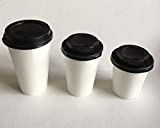 100 vasos de papel blanco para café americano, capuchino, té o bebidas para llevar con tapa de café negro o blanco para llevar con orificio para beber (estándar 250 ml)