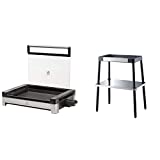 Barbacoa eléctrica de sobremesa WMF Lono con tapa de cristal, placa revestida, 2200 W y pedestal para todas las barbacoas Master Grill, 72 cm de altura, cromo mate/plata