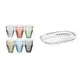 Guzzini gz22570352 tiffany set 6 vasos altos colores surtidos y pequeña bandeja de servicio tiffany, transparente, 32 x 22,5 x h3 cm