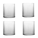 Juego de 4 vasos de vidrio de 300 ml, vasos de agua transparentes, vasos resistentes al calor, vasos de rayas verticales, vasos para cocina, restaurante, bar