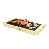 SUNTEC barbacoa de mesa TGR-7017 bambú - diseño de bambú natural - barbacoa eléctrica de sobremesa para interior/exterior - con superficie antiadherente - apta para pescado + carne + verduras - sin humos