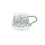 Vasos de agua Juego de tazas de vidrio de 2 piezas con asa 13.5 oz Adecuado para café Leche Taza de cerveza Juego de vidrio de arte sin plomo (verde y amarillo opcional) Vasos de vidrio (Color: Verde)