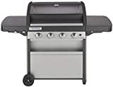 Campingaz 4 Series Classic L Barbacoa a Gas de 4 Quemadores, Potencia 12,8 kW, Sistema de Limpieza Fácil InstaClean, Rejilla y Placa de Acero, 2 Mesas Auxiliares, Gris, Talla Única