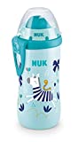 Taza infantil NUK Flexi Cup con efecto camaleón |  12+ meses |  iridiscente |  Pajita blanda antigoteo |  Clip y funda protectora |  Libre de BPA |  300 ml |  cebra (azul)
