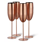 Copas de flauta de champán de oro rosa, juego de vasos de acero inoxidable mate
