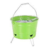 Relaxdays Barbacoa Portátil, Mini Parrilla Redonda, Parrilla Exterior, Balcón, Camping, Carbón, Ø 27cm, Verde