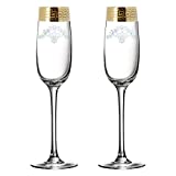 Juego de 2 copas de champán con borde dorado para compromiso, boda, nuevo hogar, caja de regalo para mujeres o hombres, 180 ml, copas de champán (decoración barroca dorada - 2 piezas FBA)