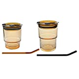 P Prettyia 2 vasos de pajita con tapa, vasos de vidrio a prueba de fugas, para dormitorio, camping, hogar