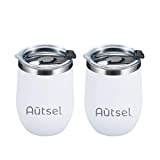 Autsel 2 Taza térmica Taza de café de viaje 350 ml Taza de bebida aislada de acero inoxidable Termo de café sin BPA con tapa y pajitas y cepillo, para vino, champán, bebidas