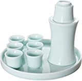 Juego de sake Juego de tazas de sake Exquisito juego de sake japonés de cerámica con calentador y bandeja Traditiol Porcelana Cerámica japonesa Bebida de saki caliente 9 piezas (Color: # 1) (# 7) Útil (# 4)