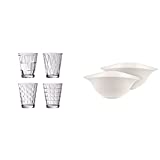 Villeroy & Boch Dressed Up Vasos de Agua, Juego de 4, 310ml, Crystal, Clear & Dune Vapiano Juego de Ensaladeras, Porcelana Premium, 780ml, Blanco, 2 Piezas