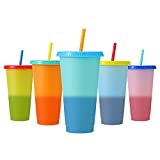 Vasos de plástico reutilizables Malidily coloridos con tapa y pajita, vasos de plástico que cambian de color de 24 oz/710 ml, vaso de fiesta para adultos y niños (paquete de 5)