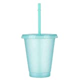 Botella de agua de plástico brillante con pajita de polvo personalizada con pajita (480 ml, verde claro)