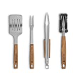 BURNHARD Juego de utensilios para barbacoa de acero inoxidable y madera de acacia, accesorios para asar a la parrilla - 4 piezas